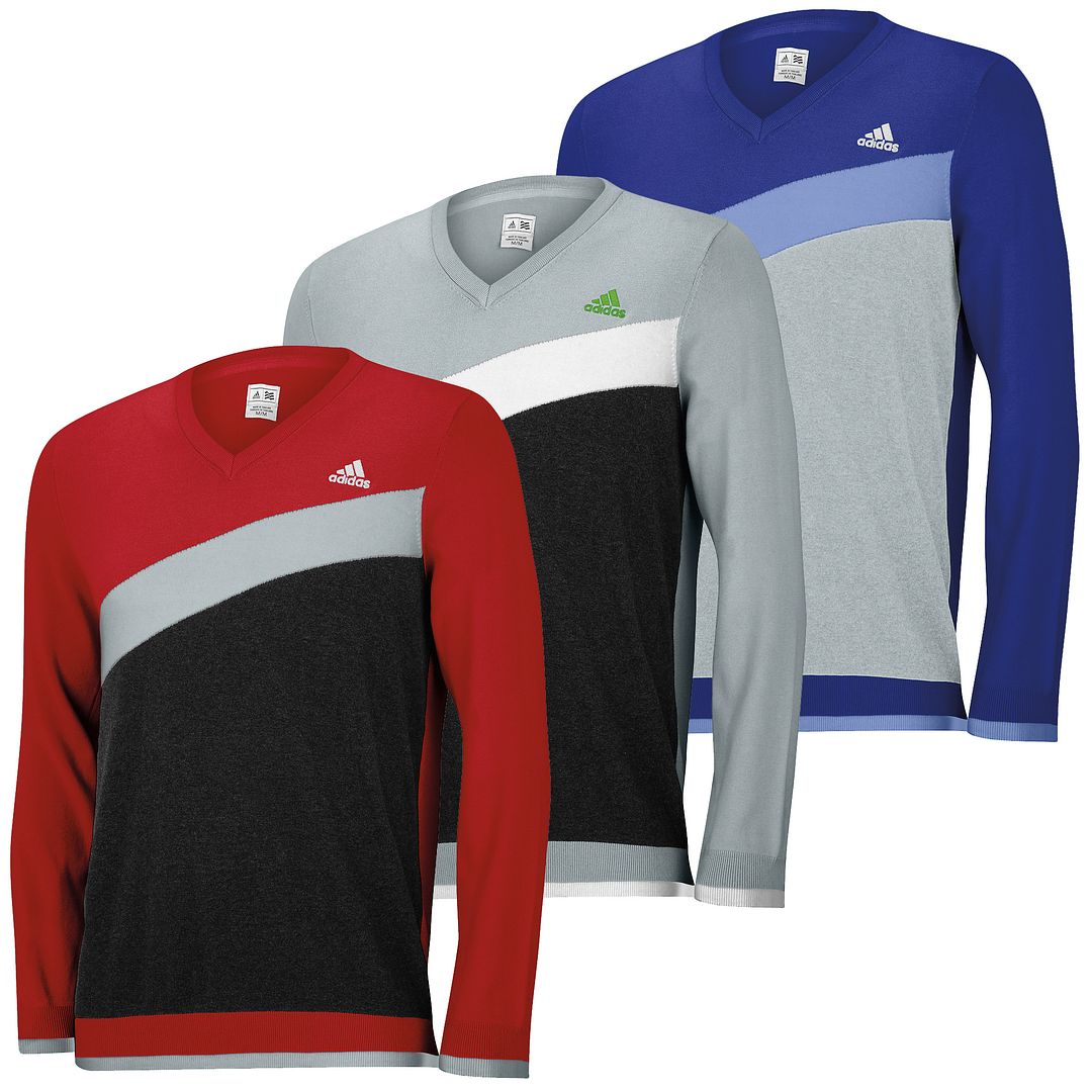 2014 Adidas Angular Heathered Blocked VNeck Sweater Mens Golf Jumper