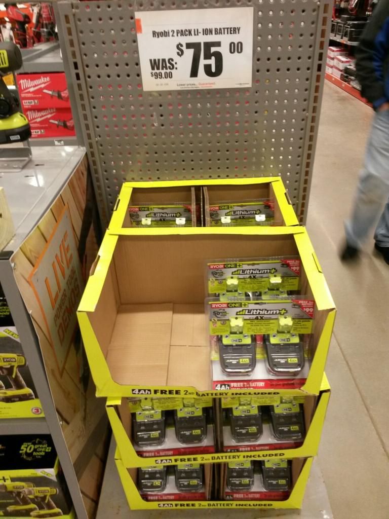 Home Depot Ryobi One+ Lithium+ 18V Battery 2 Pack 75.