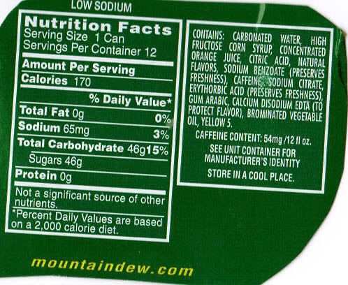 Calories Diet Mountain Dew