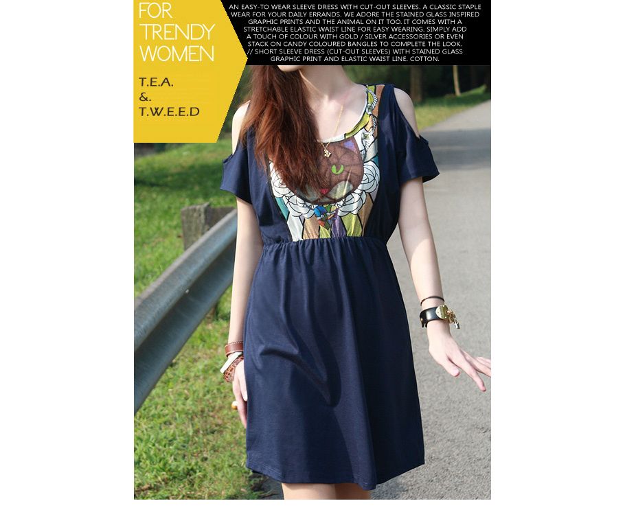 DAWN CUT-OUT GRAPHIC PRINT DRESS NAVY | TEA & TWEED ONLINE FASHION SHOP AT LIVEJOURNAL.SG