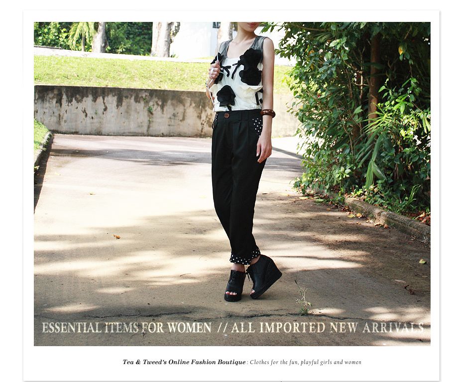 POLKADOTS CUFF TAILORED PANTS | TEA & TWEED ONLINE FASHION SHOP AT LIVEJOURNAL.SG