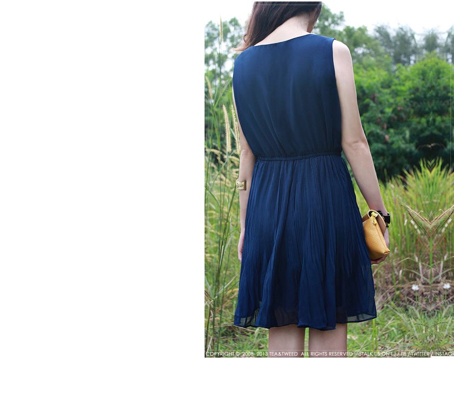 Neely Pleated Navy Dress by Tea&Tweed Online Blogshop