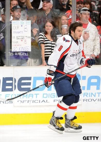 LOS ANGELES, CA - JANUARY 2: Alex Ovechkin #8 of the Washington Capitals skates on the ice prior to the game against the Los Angeles Kings on January 2, 2010 at Staples Center in Los Angeles, California. (Photo by Noah Graham/NHLI via Getty Images)