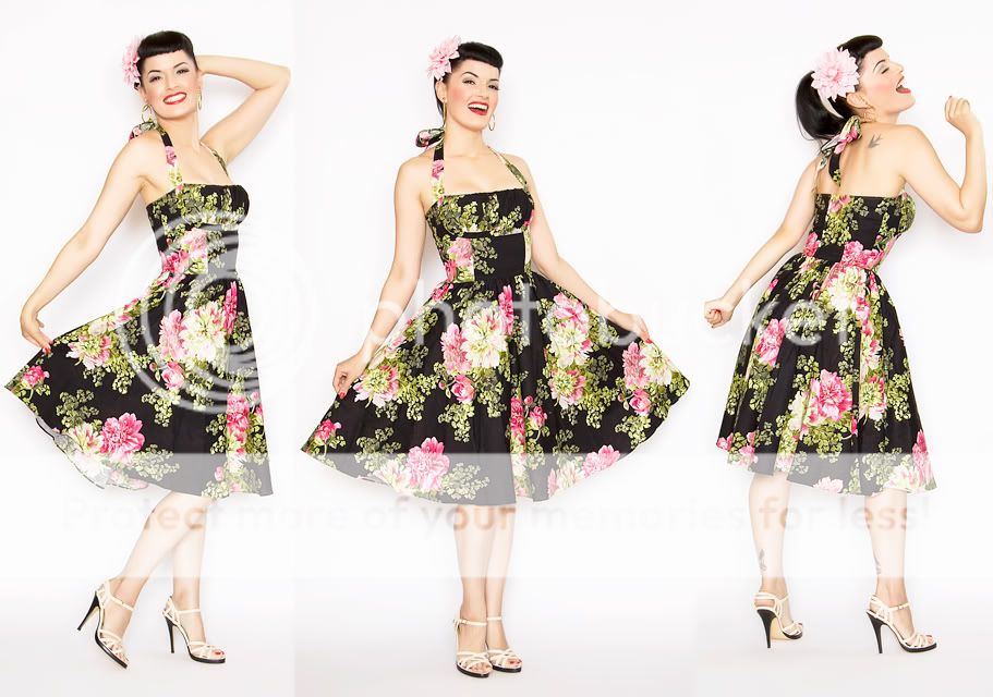 BERNIE DEXTER Retro 50s Dark Tea Rose FRENCHIE Halter Dress Gathered 