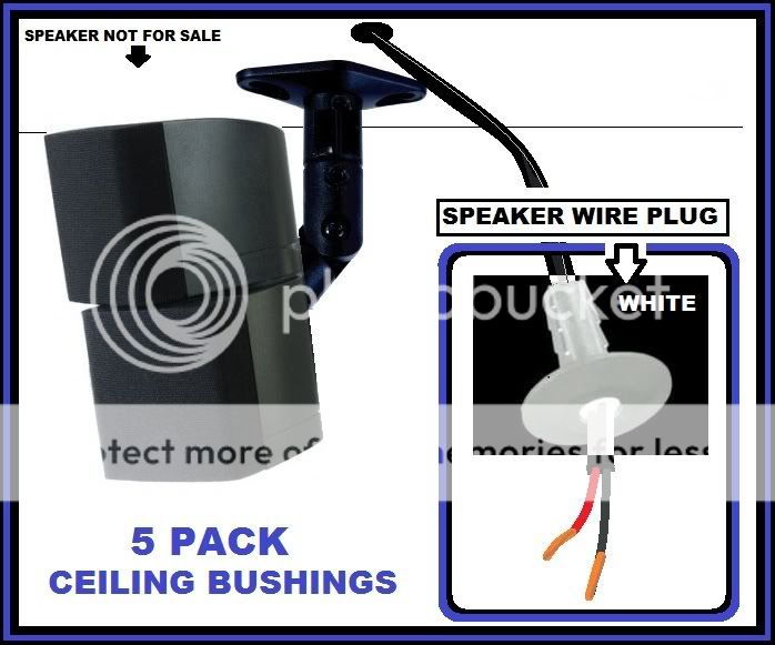 WHITE SPEAKER WIRE/CABLE CEILING BUSHINGS/PLUGS  